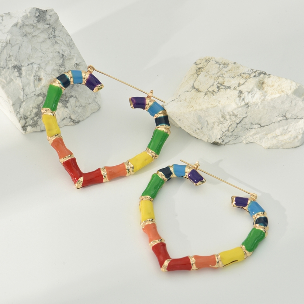 MultiColored Bamboo Heart Door Knocker Earrings 2.5" Trendy Fashion Jewelry